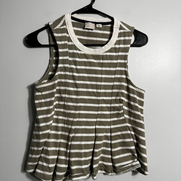 Anthropologie Postmark Striped Pleated Peplum Sleeveless Top - Picture 2 of 4